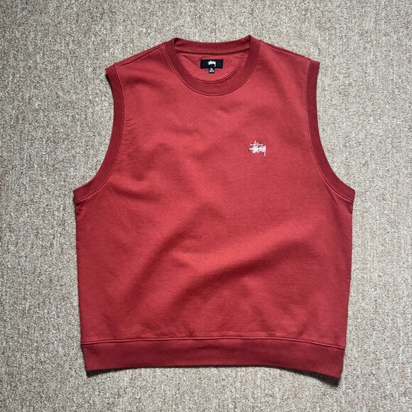Stussy Fleece Vest Stock Logo Washed Burgundy EUC Mens XL - Picture 3 of 9